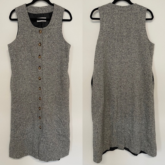 Orvis Dresses & Skirts - Orvis Womens Tweed Sleeveless 100% Wool Full Front Button Jumper Dress Size 12 P